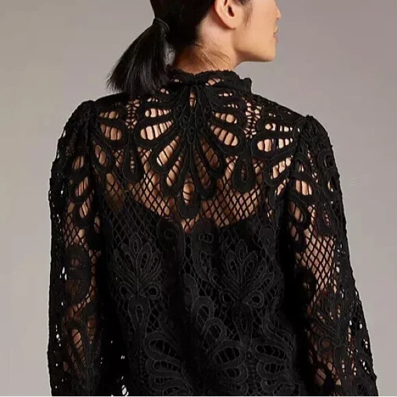Anthropologie Black Lace Blouse - Picture 5 of 6